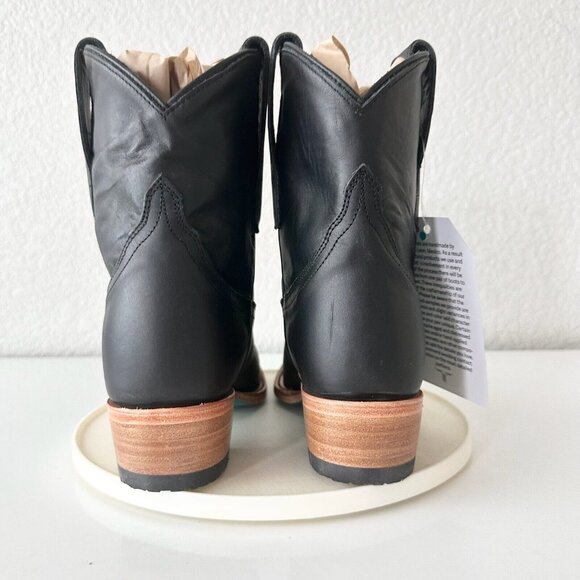 Lane EMMA JANE Womens Cowboy Bootie 7 Black Leather Western Cowgirl Short Boots - Picture 3 of 10